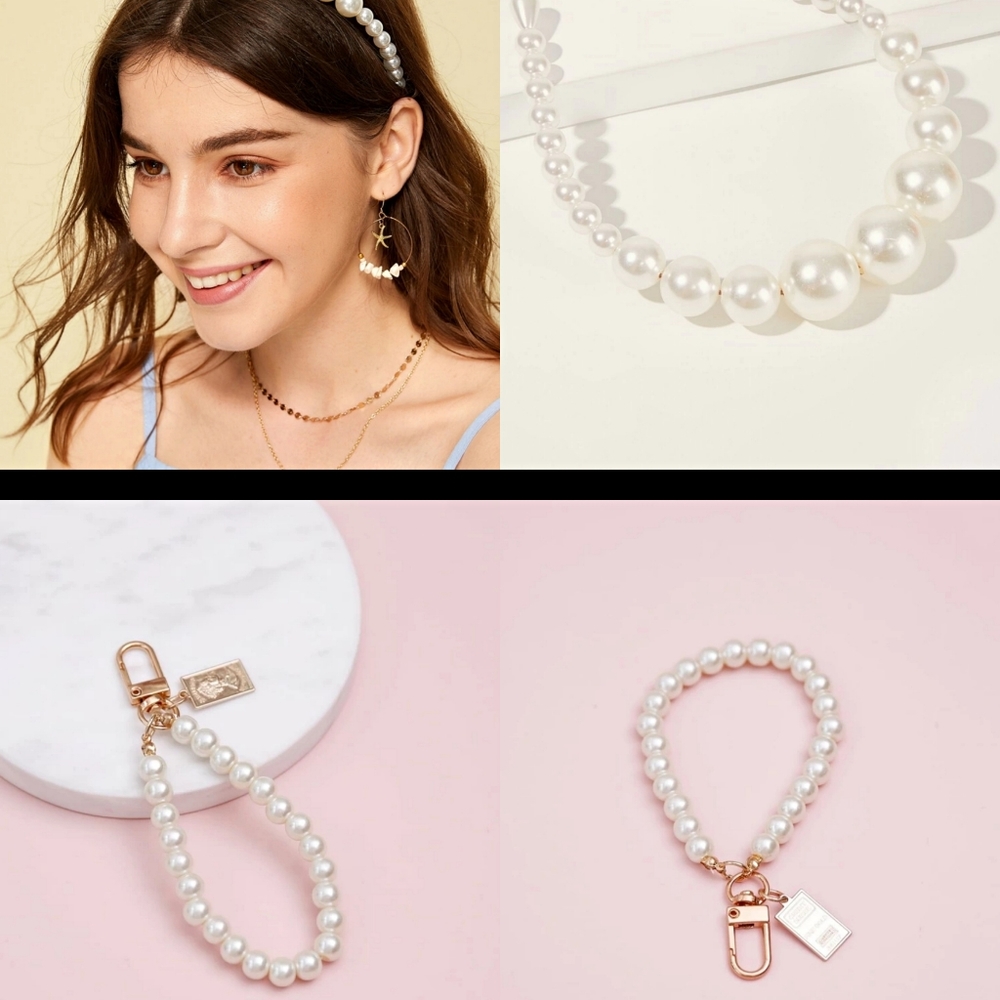 Faux Pear Headband and pearl Beaded Keychain